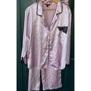 Pajamagram Satin Pajama Set 1X Pink Polka Dot Lace Trim Lounge Sleepwear Cozy